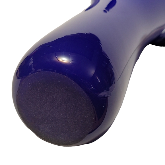 Cobalt Blue Milky White Inside Ruffled Top Cut Outs 12" Tall Vase - Picture 10 of 11